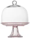 Fortessa Jupiter Glass 8.5in Pink Mini Cake Stand And Dome