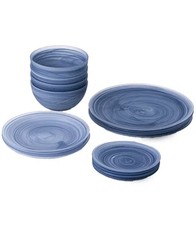 Fortessa La Jolla Glass 16pc Blue Dinnerware Set Service For 4