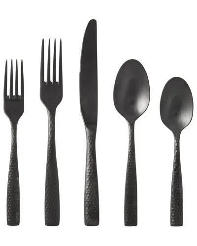 Fortessa Lucca Faceted 18/10 Black Stainless Steel 20pc Flatware Set In Gray