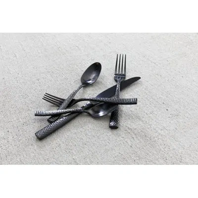 Fortessa Lucca Faceted 18/10 Stainless Steel 5 Piece Flatware Set, Service For 1, Brushed Black