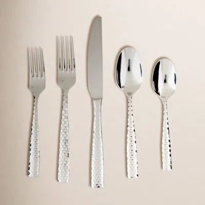 Fortessa Lucca Faceted 5 Piece 18/10 Stainless Steel Flatware Set, Service For 1 In Silver