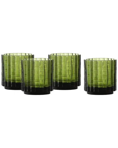 Fortessa Set Of 4 Mahalo Stackable Glasses, 11oz Double Old Fashioned In Green