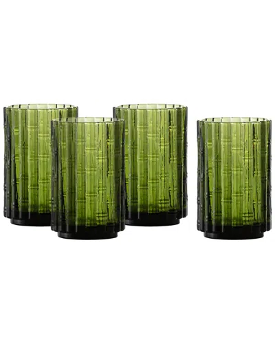 Fortessa Set Of 4 Mahalo Stackable Glasses, 13.5oz Iced Beverage In Green