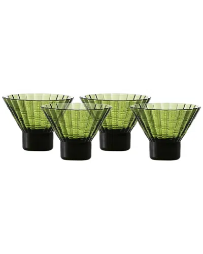 Fortessa Set Of 4 Mahalo Stackable Glasses, 8oz Martini In Green