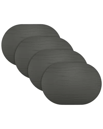 Fortessa Set Of 4 Strata Oval Leather Placemats In Black
