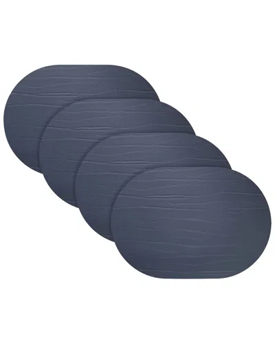 Fortessa Set Of 4 Strata Oval Leather Placemats In Blue