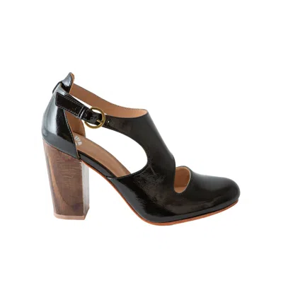 Fortress Women's Luna Naya Block Heel Black Crinkle Patent