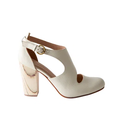 Fortress Women's White Luna Naya Block Heel Grained Ivory Nappa