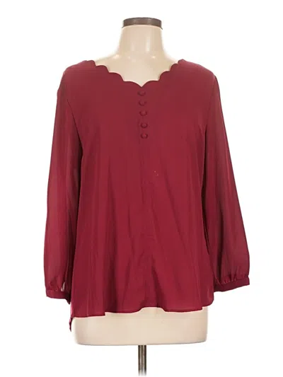 Pre-owned Fortune + Ivy 3/4 Sleeve Blouse In Burgundy
