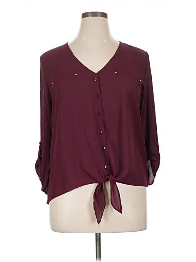 Pre-owned Fortune + Ivy 3/4 Sleeve Blouse In Burgundy