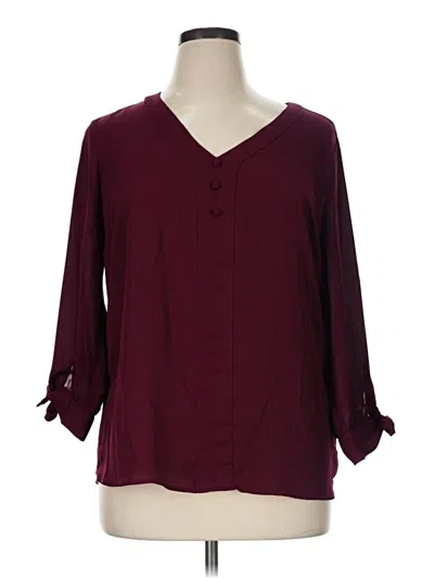 Pre-owned Fortune + Ivy 3/4 Sleeve Blouse In Burgundy