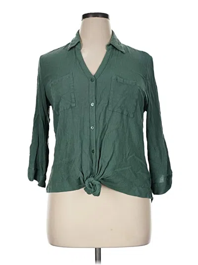 Pre-owned Fortune + Ivy 3/4 Sleeve Button Down Shirt In Green