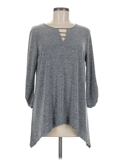 Pre-owned Fortune + Ivy 3/4 Sleeve Top Gray Keyhole Neckline Tops