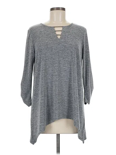 Pre-owned Fortune + Ivy Long Sleeve Top Gray Keyhole Neckline Tops