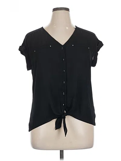 Pre-owned Fortune + Ivy Short Sleeve Blouse In Black
