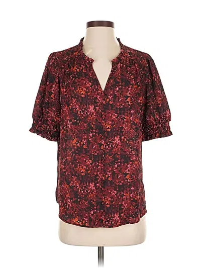 Pre-owned Fortune + Ivy Short Sleeve Blouse In Burgundy