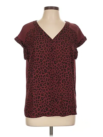 Pre-owned Fortune + Ivy Short Sleeve Blouse In Burgundy