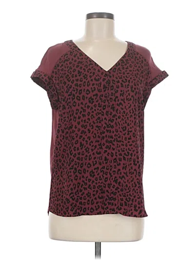 Pre-owned Fortune + Ivy Short Sleeve Blouse In Burgundy