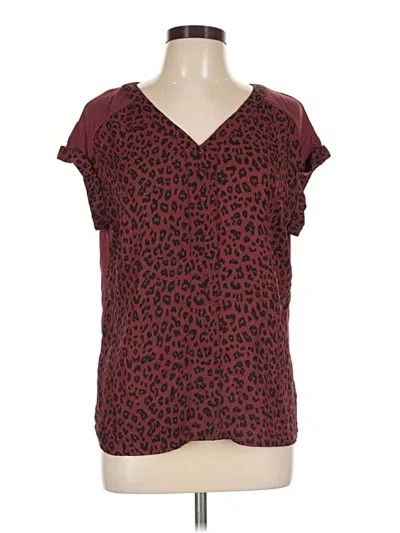 Pre-owned Fortune + Ivy Short Sleeve Blouse In Burgundy
