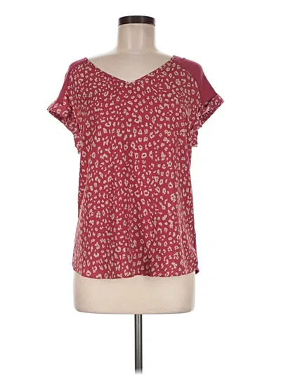 Pre-owned Fortune + Ivy Short Sleeve Blouse In Burgundy