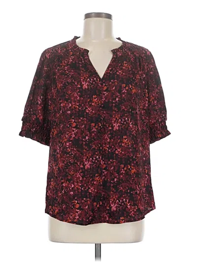 Pre-owned Fortune + Ivy Short Sleeve Blouse In Burgundy