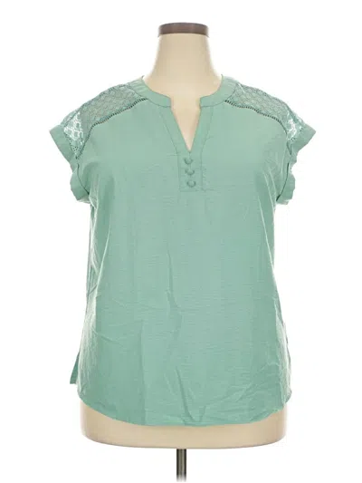 Pre-owned Fortune + Ivy Short Sleeve Blouse In Green