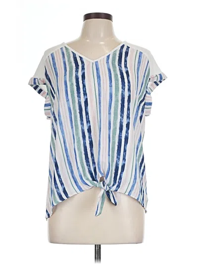Pre-owned Fortune + Ivy Short Sleeve Top Blue Keyhole Neckline Tops