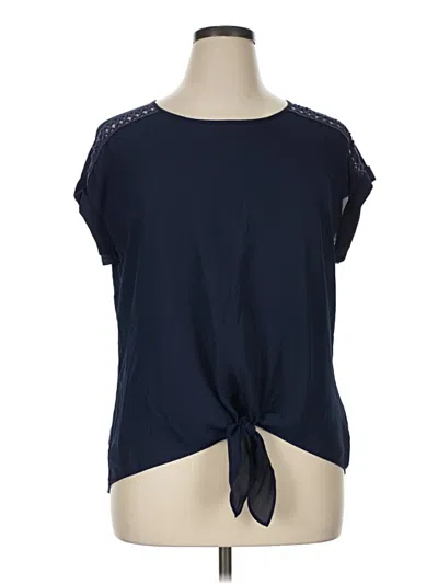 Pre-owned Fortune + Ivy Short Sleeve Top Blue Keyhole Neckline Tops