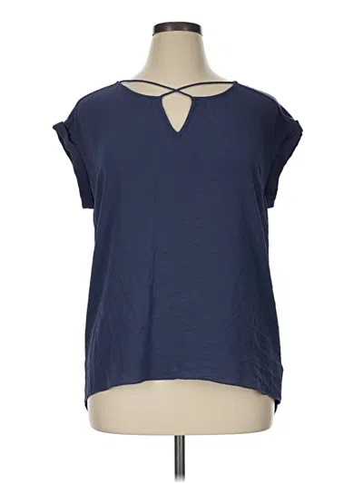 Pre-owned Fortune + Ivy Short Sleeve Top Blue Keyhole Neckline Tops