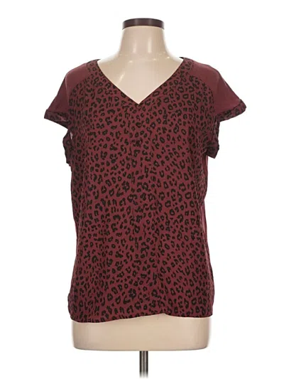 Pre-owned Fortune + Ivy Short Sleeve Top Burgundy Animal Print Pattern V Neck Tops