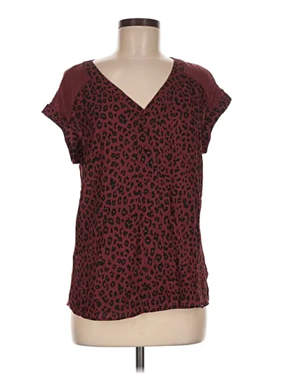 Pre-owned Fortune + Ivy Short Sleeve Top Burgundy Animal Print Pattern V-neck Tops