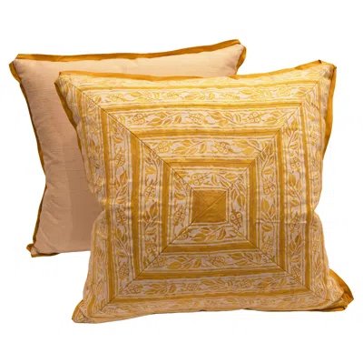 Pre-owned Fortuny A Pair Of Pieced And Mitered  Cushions In Brown