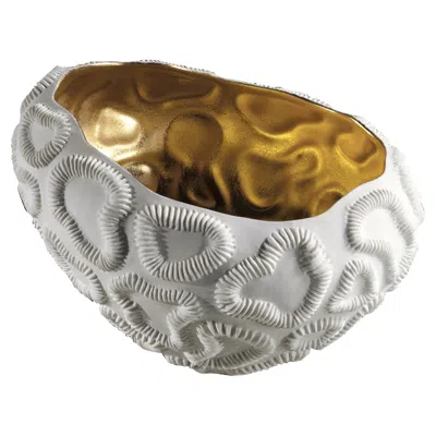 Pre-owned Fos Ceramiche Fossilia Oval Gold Bowl In Gray