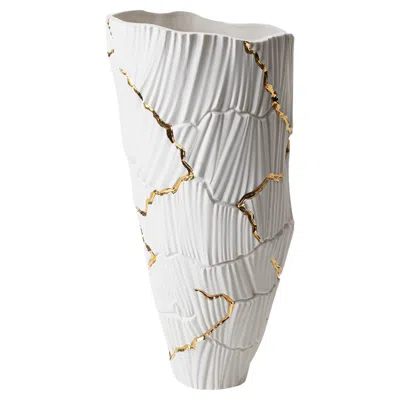 Pre-owned Fos Ceramiche Meltemi Gold Cracks Vase In Gray