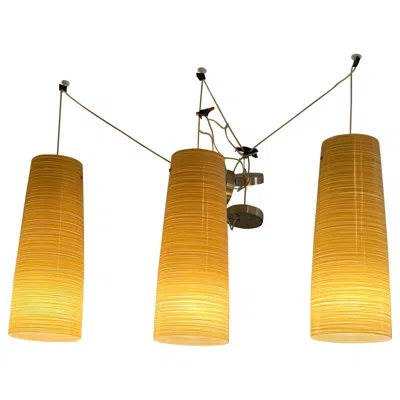 Pre-owned Foscarini Trio Of  Murano Sleek Gold & Cream Striated Fiberglass Large Pendants In White