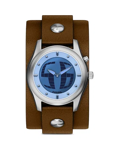 Fossil Archival Big Tic® Anadigi Leather Strap Watch, 40mm In Purple