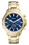 Fossil Bannon Three-hand Quartz Stainless Steel Watch, 45mm In Gold