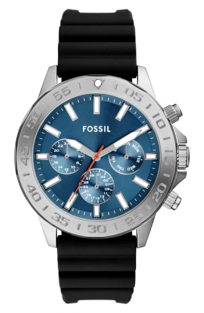 Fossil Bannon Three-hand Quartz Stainless Steel Watch, 45mm In Silver/ Blue/ Silicone