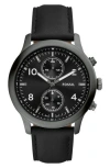 Fossil Bennett Chronograph Leather Strap Watch, 45mm In Black