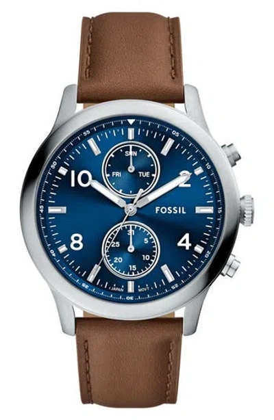 Fossil Bennett Multifunction Leather Strap Watch, 45mm In Brown