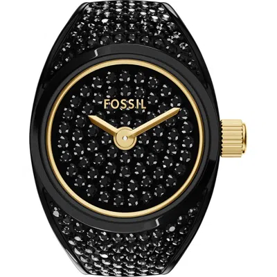 Fossil Black Crystal Pavé Ring Watch, 15mm