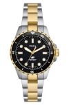 Fossil Women's Blue Dive Three-hand Two-tone Stainless Steel Watch 36mm In Silver/gold/black