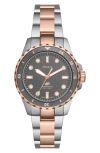 Fossil Women's Blue Dive Three-hand Two-tone Stainless Steel Watch 36mm In Silver/rose Gold
