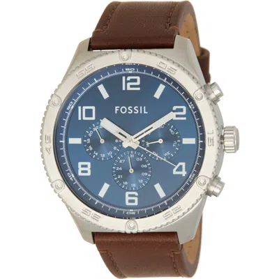Fossil Brox Multifunction Leather Strap Watch, 50mm In Silver
