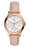Fossil Brynn Multifunction Leather Strap Watch, 38mm In Pink