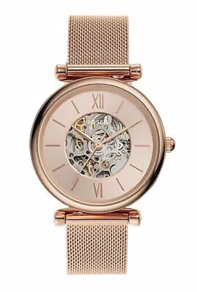 Pre-owned Fossil Carlie Analog Rose Gold Dial And Band Women's Stainless Steel Watch-me317
