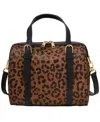 Fossil Carlie Leather Small Satchel Bag In Black,leopard
