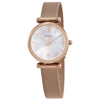 Fossil Carlie Mini Quartz Mother Of Pearl Dial Ladies Watch Es4433 In Gold