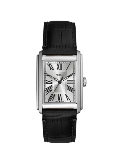 Fossil Carraway 30mm Leather Watch In Black