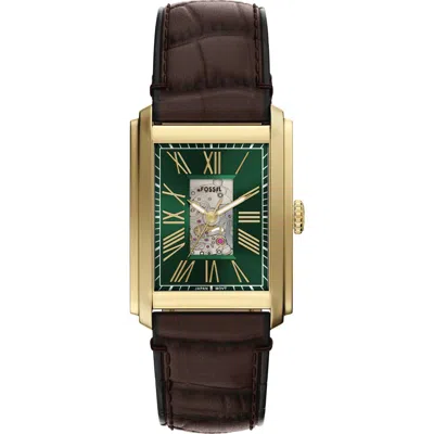 Fossil Carraway Open Heart Leather Strap Watch, 30mm X 42mm In Brown